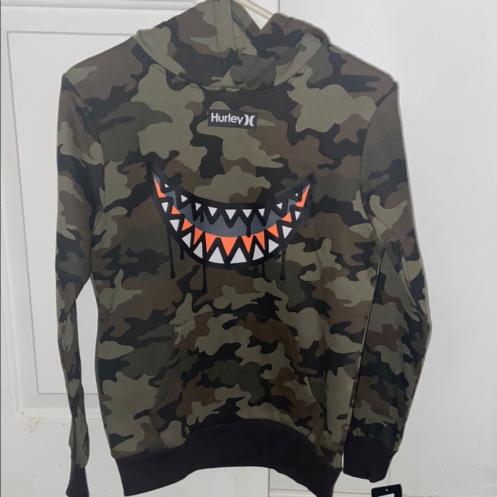 Hurley Camouflage Hoodie with Orange and White Accents